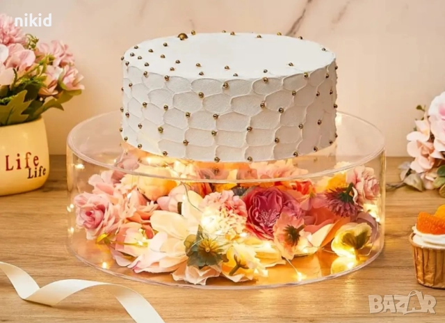 Кръгла прозрачна Акрилна основа етаж блат кутия цилиндър за торта декор пълнеж с цветя осветление, снимка 4 - Аксесоари за кухня - 52206094