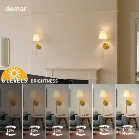 Смарт LED аплик за стена на батерия 10000 mAh с дистанционно, 3 цветни температури и димиране, 1, снимка 5 - Лампи за стена - 55829674