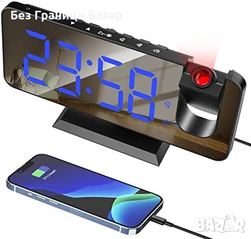 Нов Проекторен Будилник с Двойна Аларма и USB - Черен, снимка 8 - Друга електроника - 44498672
