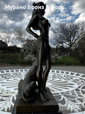 Елегантна бронзова скулптура "Почивката на Диана" (H. Jacobs) – 1.8 кг, подпис и мрамор