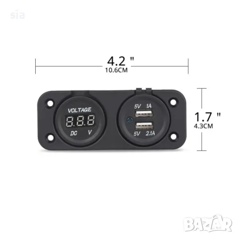 Панел за вграждане с Волтметър и USB за кола