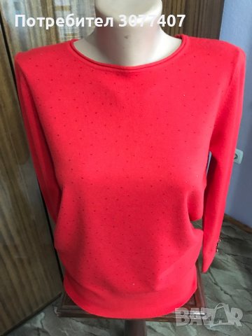 Червена блуза с фини камъчета, снимка 1 - Блузи с дълъг ръкав и пуловери - 37899439