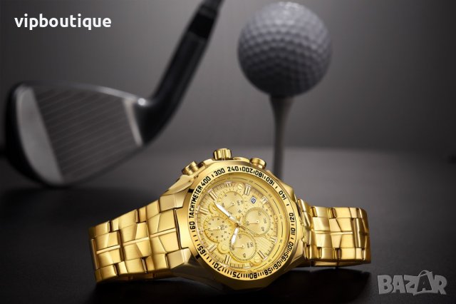 Спортен Златен Мъжки Метален Часовник 48 мм, снимка 5 - Мъжки - 40103237