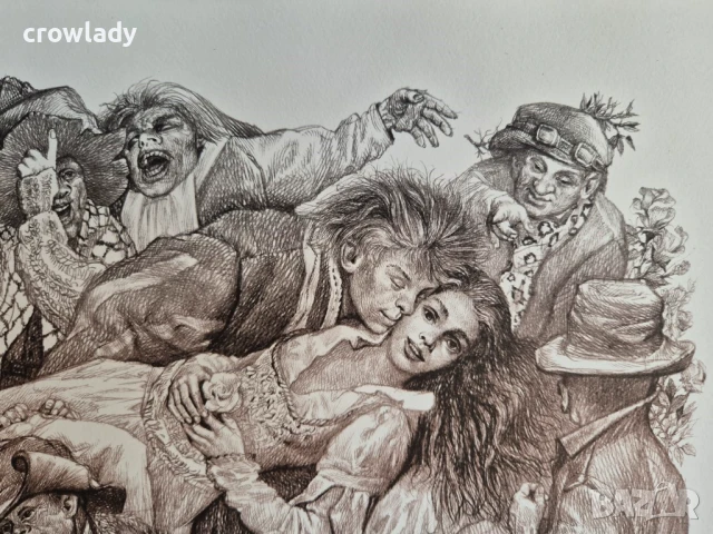 РОБЕРТ БАРЪМОВ 1966 - 2021 Снежанка III 2016г. литография суха игла, снимка 3 - Картини - 50779824