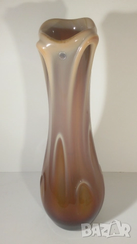 Ретро висока кафява/жълта ваза, снимка 3 - Вази - 51778427