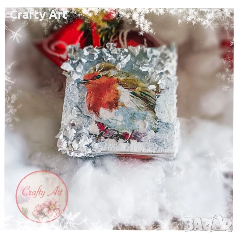 Дървена коледна кутия за бижута с декупаж , снимка 3 - Декорация за дома - 52078831