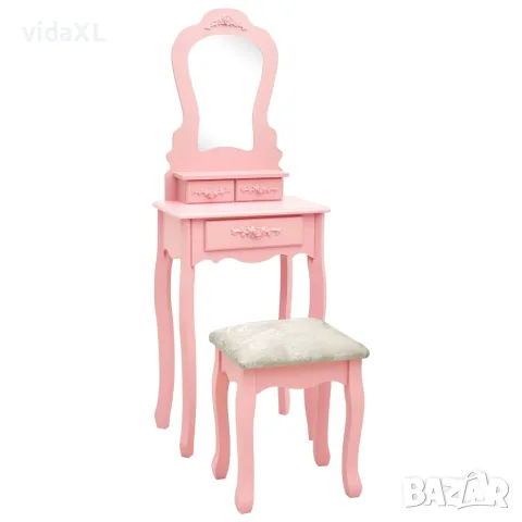 vidaXL Комплект тоалетка с табуретка, розов, 50x59x136 см, пауловния