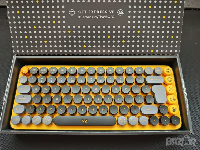 Logitech POP Keys Wireless Mechanical Keyboard With Emoji Keys, BLAST YELLOW клавиатура механична, снимка 2 - Клавиатури и мишки - 50222565