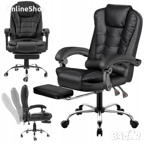 Ергономичен офис стол, функция люлка, поставка за крака, черен, снимка 2 - Други стоки за дома - 53157347