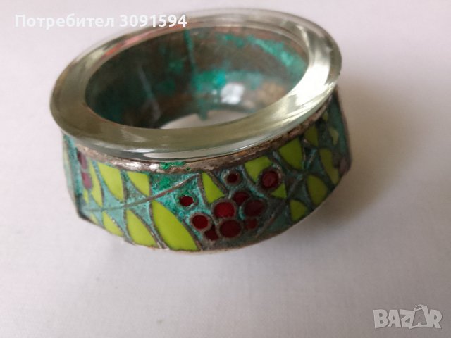 Винтидж руска мелхиорна с  емайлирана за сол   с лъжица, снимка 5 - Антикварни и старинни предмети - 42087417