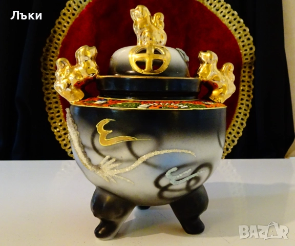 Кадило,тамянник японски порцелан Satsuma,дракон. , снимка 4 - Антикварни и старинни предмети - 51476637