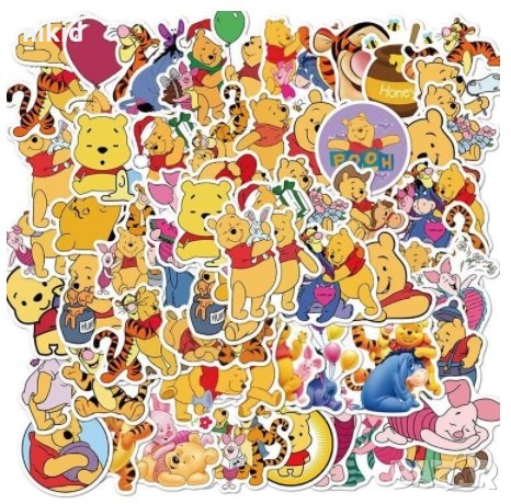 50 бр Мечо Пух и приятели самозалепващи лепенки стикери за украса декор картонена торта