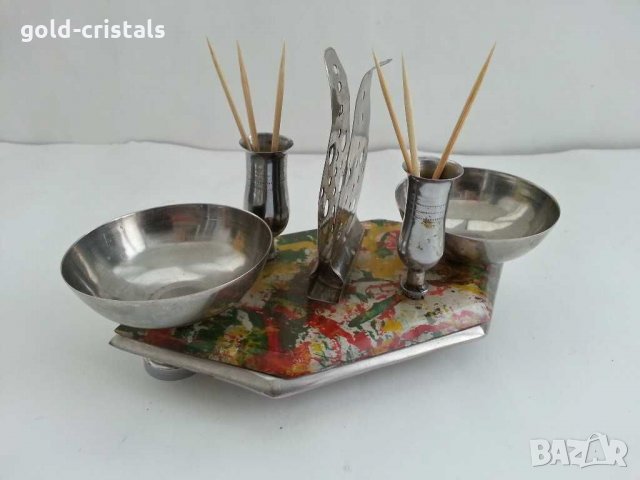 Ретро метален салфетник солница алпака 