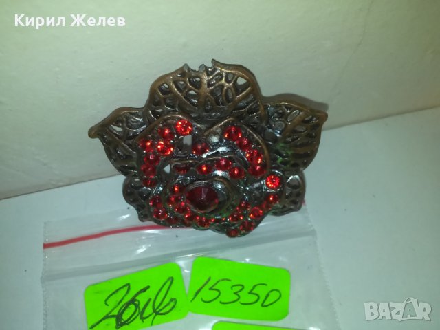 СТАРО БРОНЗОВО ФЛОРАЛНО УКРАШЕНИЕ БРОШКА с ГРАНАТИ ЧЕРВЕНИ КАМЪНИ КРИСТАЛИ 15350, снимка 5 - Други - 29825574