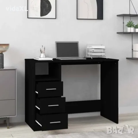 vidaXL Бюро с чекмеджета, черно, 102x50x76 см, инженерно дърво, снимка 3 - Бюра - 56147967