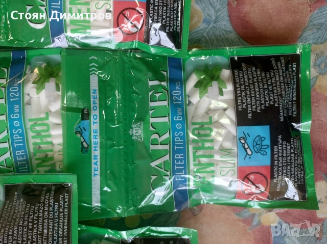 Ментови филтри за цигари 6мм чист вкус 120бр. Цената на пакета 0.40цента 