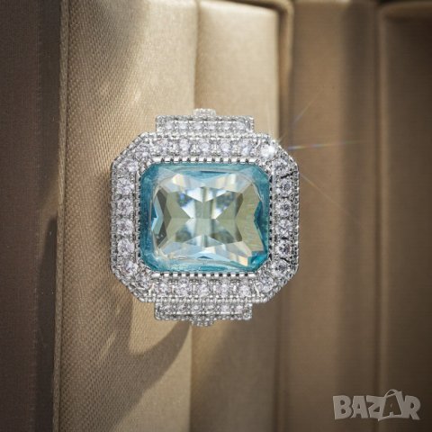 Пръстен с аквамарин и циркони, снимка 5 - Пръстени - 42132967