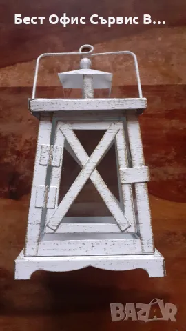 фенер метален ретро антикварен, за свещ кандило или други, метал и стъкло, бял, снимка 4 - Антикварни и старинни предмети - 48658478