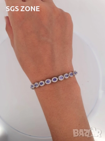 Сребърна гривна 925 с танзанит или мулти-сапфири, снимка 2 - Гривни - 52367580