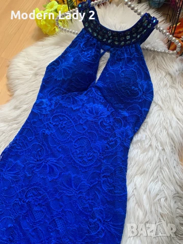 Дълга турско синя дантелена рокля , снимка 2 - Рокли - 50867602