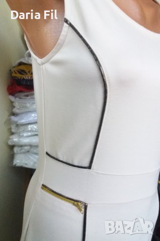 СТИЛНА рокля по тялото от плътно и еластично трико в цвят екрю, снимка 3 - Рокли - 42871012