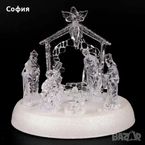 Коледна LED осветена акрилна скулптура на Рождество Христово, снимка 1