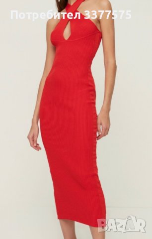 Нова червена дълга рокля рипс Trendyol