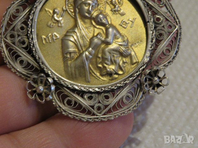 Възрожденска Сребърна икона, амулет, накит, медальон с Богородица, Дева Мария - Панагия  - Богородиц, снимка 8 - Колиета, медальони, синджири - 30015891