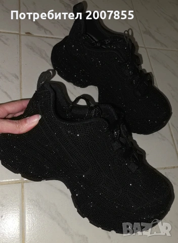 Дамски черни маратонки с кристали , снимка 9 - Маратонки - 54250088