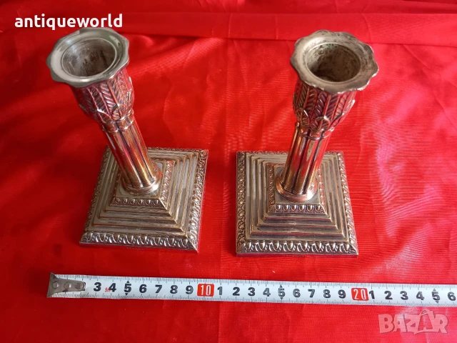 Стари Английски Дебело Посребрени СВЕЩНИЦИ. Маркирани!, снимка 8 - Антикварни и старинни предмети - 51125197