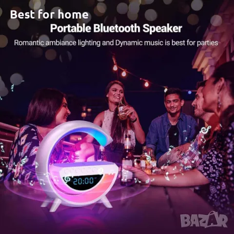 Радио часовник. лампа, блутуут и безжично зарядно BT-3401, снимка 5 - Настолни лампи - 48751508