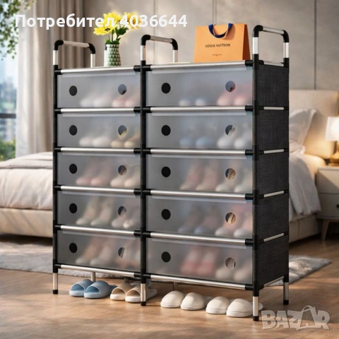 Многоетажен шкаф за обувки с прозоречни врати и голям капацитет, снимка 6 - Шкафове - 53344884
