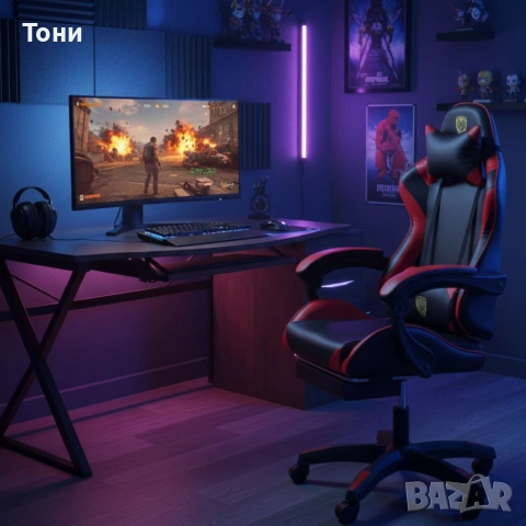 Ергономичен геймърски стол с поставка за крака – комфорт и стабилност за дълги часове без болка, снимка 8 - Столове - 53240038