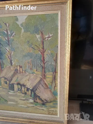 Красива авторска картина. Масло върху платно. Белгия. 1968г., снимка 2 - Картини - 44668331