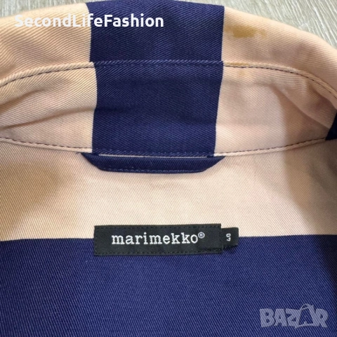 Дамски тренчкот Marimekko Kumu, размер 40, L/XL, памучно, лилаво-розово райета емблематично, снимка 2 - Якета - 52598706