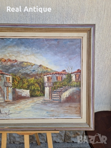 Прекрасна голяма антикварна авторска майсторска картина масло върху платно , снимка 4 - Картини - 51686409