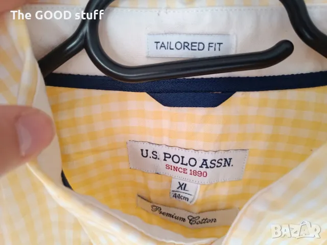 Жълта карирана мъжка риза "U.S. Polo ASSN", снимка 3 - Ризи - 47519409
