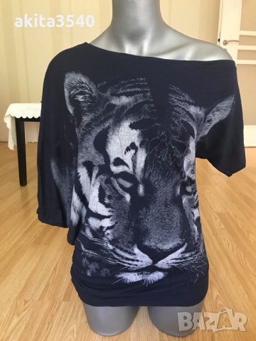 Тъмносиня блуза с тигър, снимка 1
