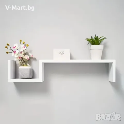 Комплект рафтове за стена 2 броя, етажерка, дърво, бели, 58x12x10см, снимка 5 - Етажерки - 55739636