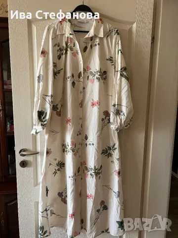 Нова елегантна ежедневна рокля риза  бяла рокля флорален принт цветя 100 % памук памучна , снимка 3 - Рокли - 49855404