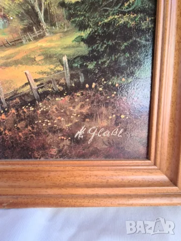 Картина Селски пейзаж маслен живопис с подпис , снимка 2 - Картини - 48731690