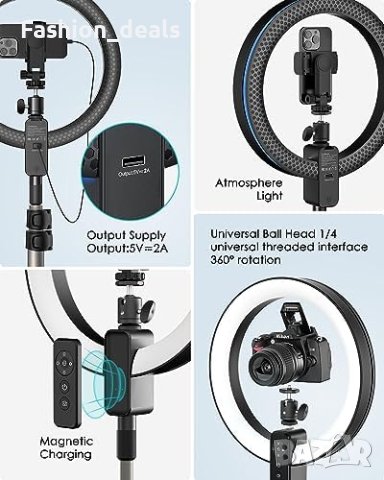 Нов пръстеновидно осветление с разтегателен 80 инча статив Светлина Селфи Фотография Ринг лампа, снимка 4 - Друга електроника - 42419791