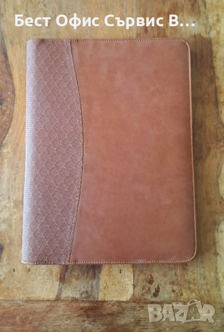 папка за документи луксозна кожена кафява с калкулатор A4 Размер