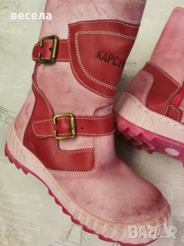 Кожени детски ботуши розово четвен цвят, шити, много здрави. Номер 30, снимка 1