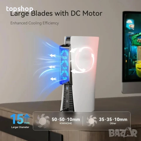 НОВ Вентилатор за охлаждане на PS5 Kiwi Home PX07-2, черен, 3 вентилатора, USB-A 3.0, снимка 2 - Игри за PlayStation - 50501484