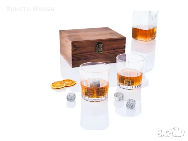 Комплект за уиски Дървена кутия с 2 бр чаши 300мл кубчета за лед Подарък за мъж, снимка 3 - Подаръци за мъже - 47279186