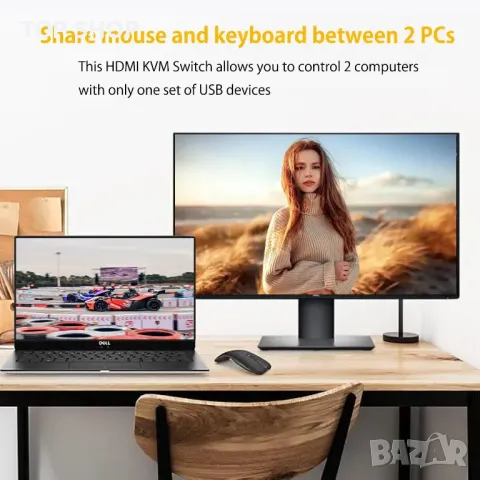 HDMI KVM превключвател 2 компютъра - 1 монитор 4K 60Hz, снимка 2 - Кабели и адаптери - 49457629