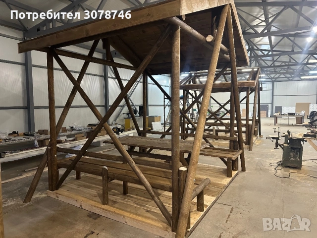 Дървена масивна беседка с пейки и маса , снимка 8 - Градински мебели, декорация  - 54211839