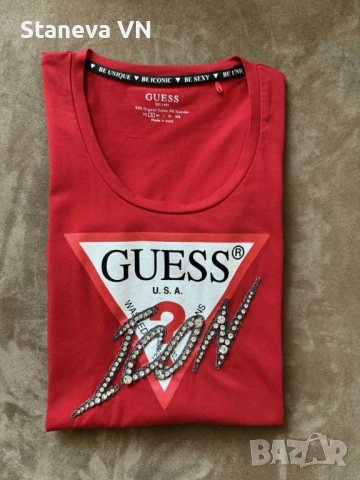 Червена дамска тениска GUESS с дълъг ръкав, р-р S