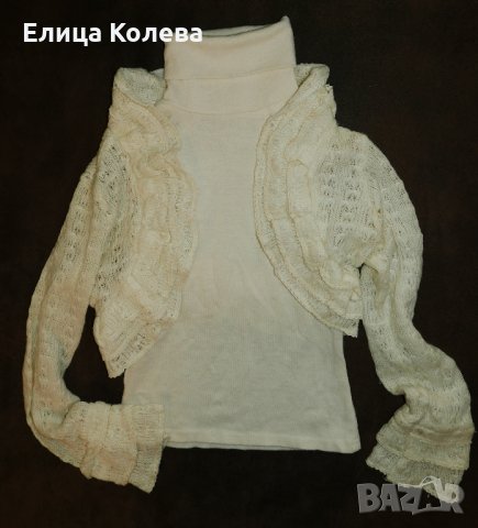 Бяло поло без ръкави с болеро, снимка 1 - Блузи с дълъг ръкав и пуловери - 30324324